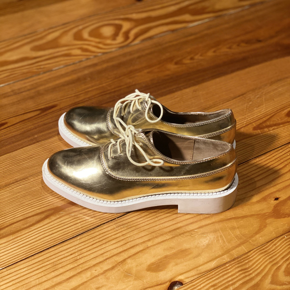 Zara Trafaluc Metallic Gold Oxford Shoes 38 - Picture 1 of 4